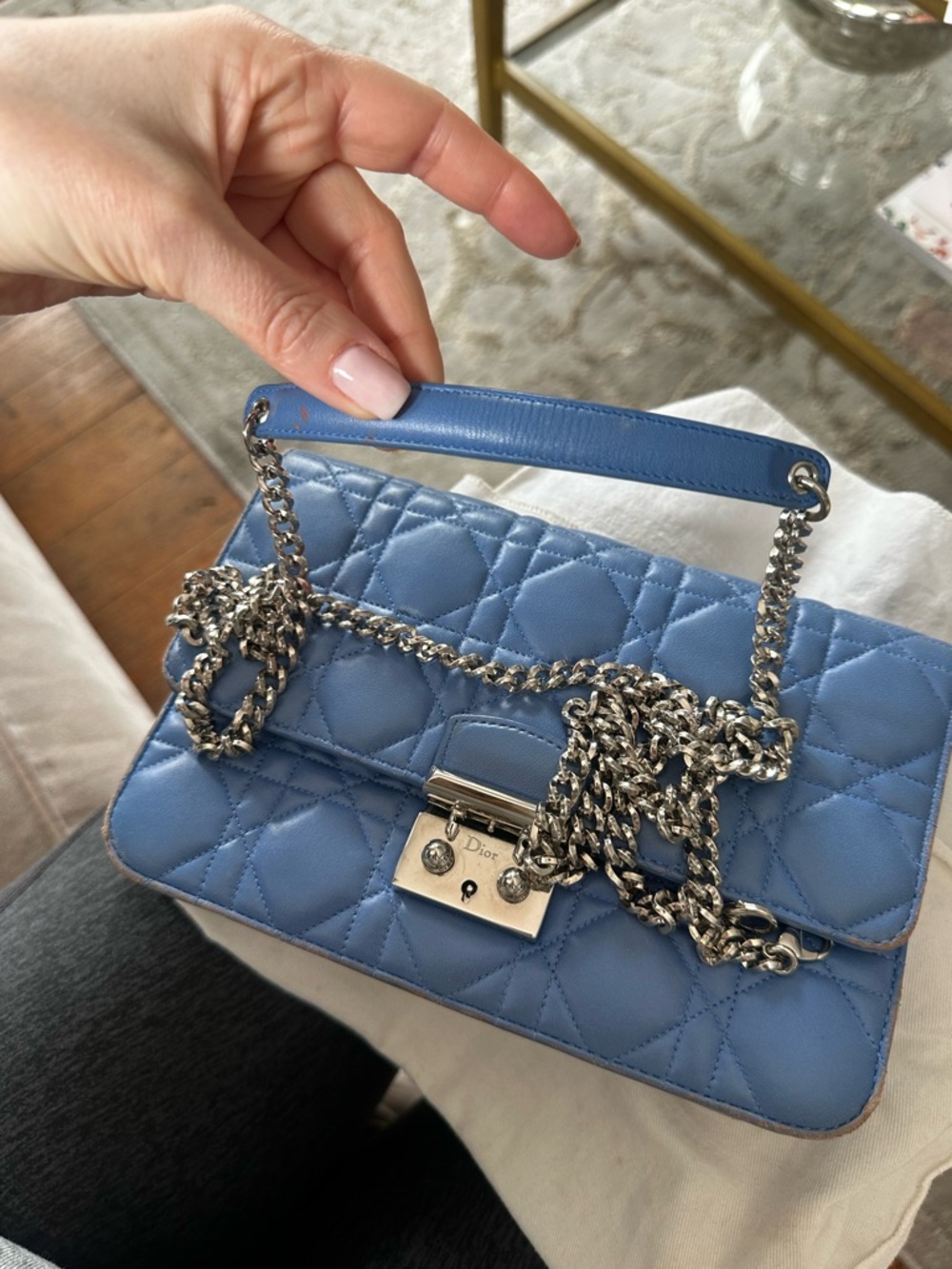 Dior Small Quilted Leather Mini Bag in Periwinkle Blue - Picture 8 of 12